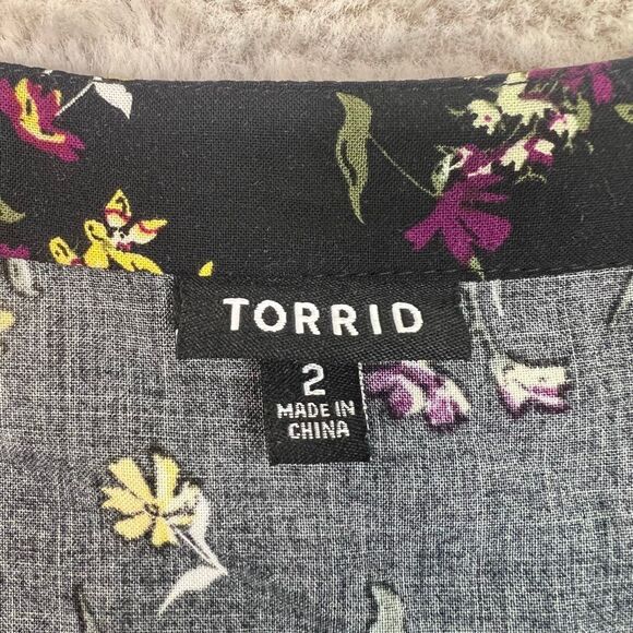 Torrid Black Floral Daisy Tie Challis Smocked Dress Plus Size 2 Long Sleeve Rayo - Picture 5 of 12